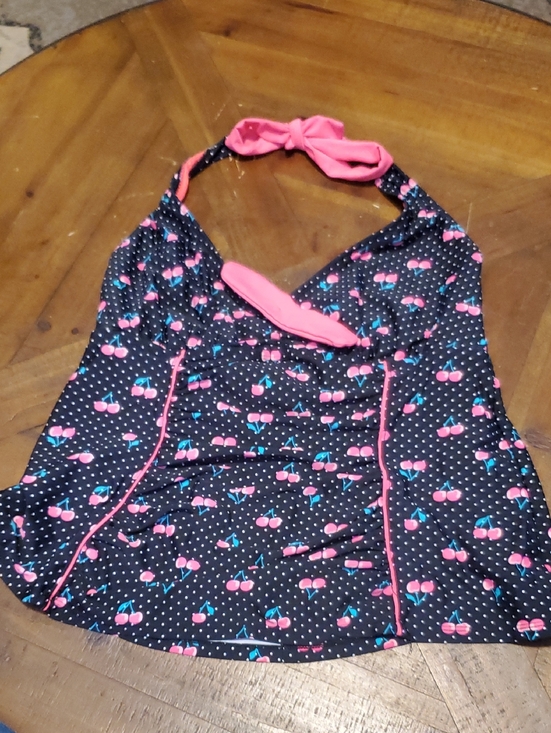 Joe Boxer Other - Joe Boxer Black Tankini Top with Pink Cherry Print and Pink Trim